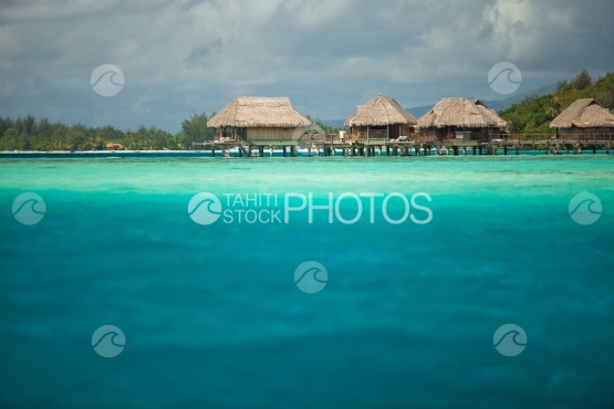 Bora Bora, Hotel and over water bungalows in the blue lagoon