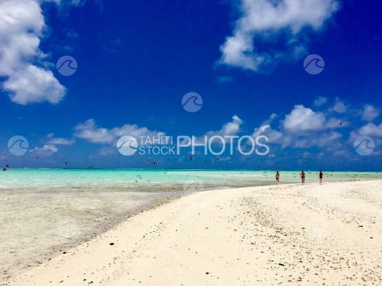 Trois filles chassant des oiseaux sur Motu Tahuna Rahi, Tetiaroa