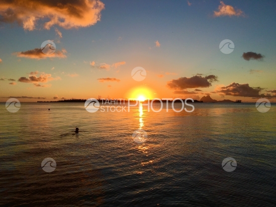 Sunset in the lagoon of Tahaa