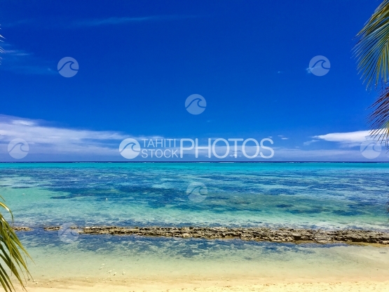 Moorea, bord de plage de sable blanc le long du lagon turquoise