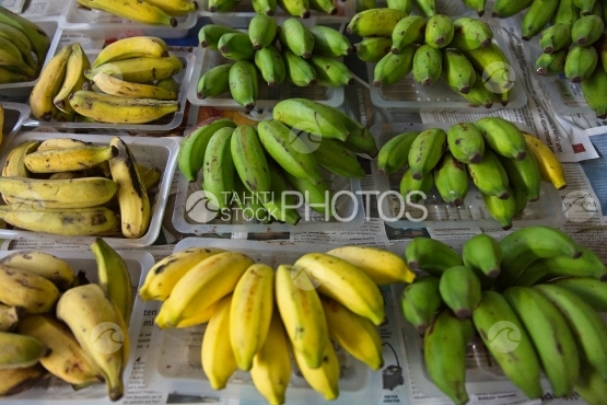Etale de bananes à vendre au marché de Papeete