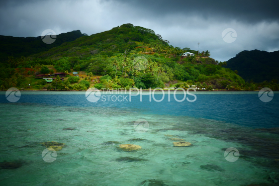 Coast line and lagoon of Huahine