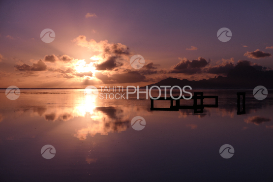 Sunset on Moorea, shot from a beach of Tahiti
