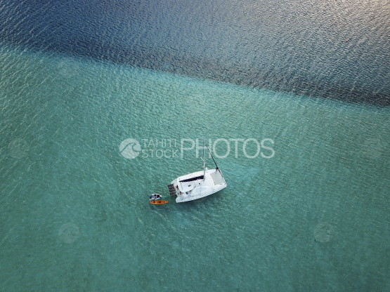 Huahine, aerial shot of the lagoon and island