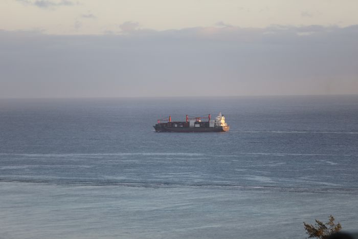 Cargo ship  leaving Tahiti, French Polynesia