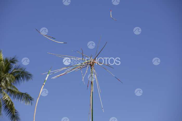 Traditional polynesian sports contest, javelin throw, Tahiti, French Polynesia
