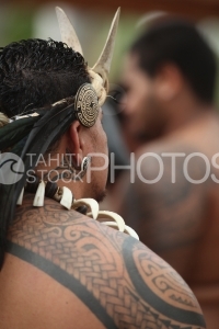 Tatoo on Marquesian Dancer, Tatouage d'un danseur Marquisien